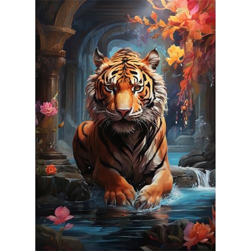 TWYYDP 1000 Teile Puzzle,Höhlenblumen Tigerlandschaft Puzzle,Einzigartige Holzpuzzles von TWYYDP