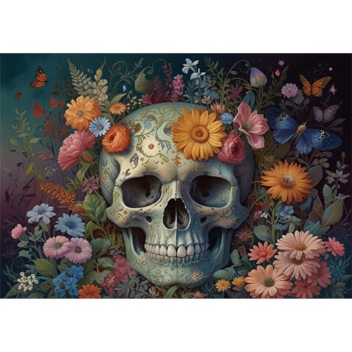 TWYYDP 1000 Teile Puzzle,Horrorschädel und Blumen Puzzle,Einzigartige Holzpuzzles von TWYYDP