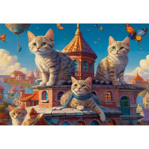 TWYYDP 1000 Teile Puzzle,Katzen Auf Dem Dach Puzzle,Einzigartige Holzpuzzles von TWYYDP