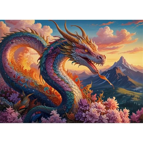 TWYYDP 1000 Teile Puzzle,Landschaft Aus Blumen, Drachen und Schlangen Puzzle,Einzigartige Holzpuzzles von TWYYDP