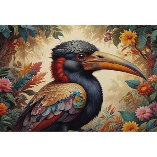 TWYYDP 1000 Teile Puzzle,Nashornvogel Tier Puzzle,Einzigartige Holzpuzzles von TWYYDP