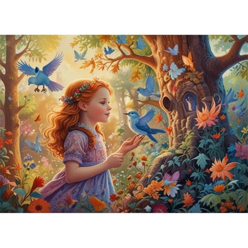 TWYYDP 1000 Teile Puzzle,Vogel- und Mädchenlandschaft Puzzle,Einzigartige Holzpuzzles von TWYYDP