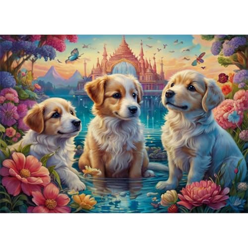 TWYYDP 1000 Teile Puzzle für Erwachsene,3 Golden Retriever-Welpen,Holzpuzzle,Spiele Zum Stressabbau von TWYYDP