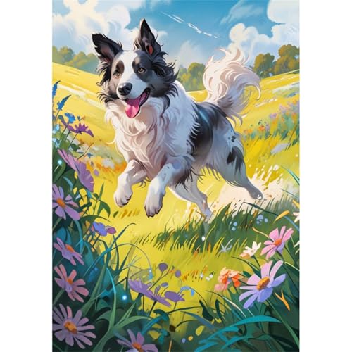 TWYYDP 1000 Teile Puzzle für Erwachsene,Border Collie Läuft und Spielt,Holzpuzzle,Spiele Zum Stressabbau von TWYYDP