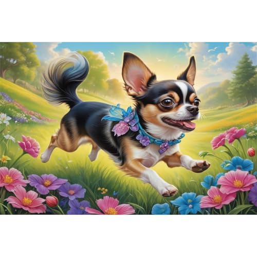 TWYYDP 1000 Teile Puzzle für Erwachsene,Chihuahua-Hund Läuft Auf Dem Gras,Holzpuzzle,Spiele Zum Stressabbau von TWYYDP