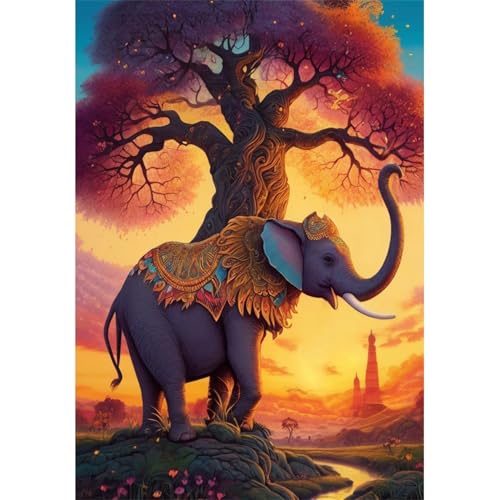 TWYYDP 1000 Teile Puzzle für Erwachsene,Elefant Unter Dem Großen Baum,Holzpuzzle,Gemälde Zum Sammeln von TWYYDP