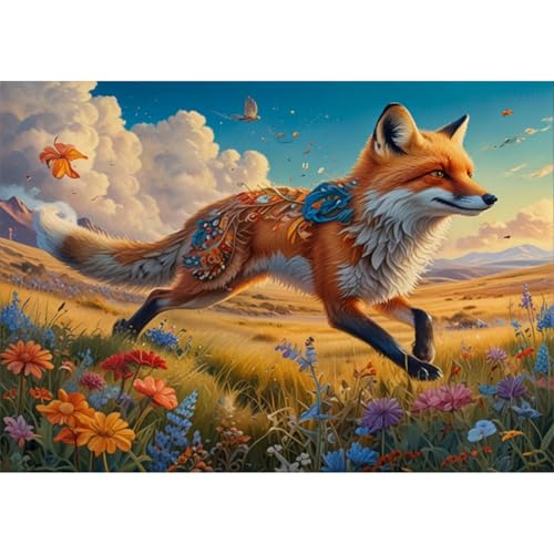 TWYYDP 1000 Teile Puzzle für Erwachsene,Fuchs Läuft Zwischen Blumen,Holzpuzzle von TWYYDP