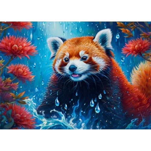 TWYYDP 1000 Teile Puzzle für Erwachsene,Holzpuzzle,Rote Blumen Rotes Panda-Tier,Gemälde Zum Sammeln von TWYYDP