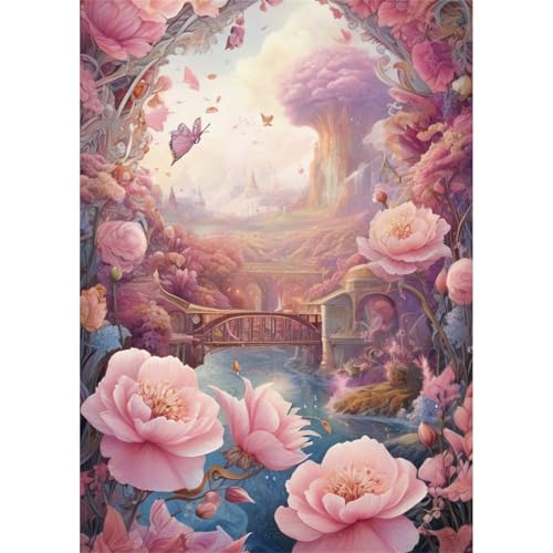 TWYYDP 1000 Teile Puzzle für Erwachsene,Rosa Baumblumenlandschaft,Holzpuzzle von TWYYDP