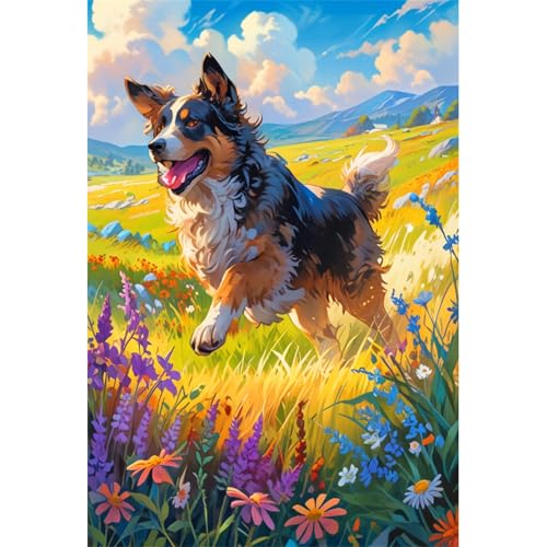 TWYYDP 1000 Teile Puzzle für Erwachsene,Schäferhund Läuft Auf Dem Gras,Holzpuzzle von TWYYDP