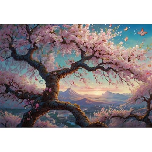 TWYYDP 1000 Teile Puzzle für Erwachsene,Sonnenaufgang Rosa Aprikosenblütenlandschaft,Holzpuzzle von TWYYDP