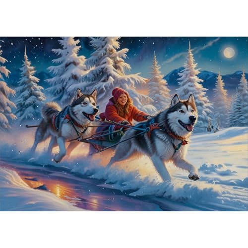 TWYYDP 1000 Teile Puzzle für Erwachsene und Kinder ab 14 Jahren,Alaskan Malamute Im Schnee Puzzle,Lernspiele Aus Holzpuzzles von TWYYDP