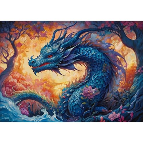 TWYYDP 1000 Teile Puzzle für Erwachsene und Kinder ab 14 Jahren,Blauer Drache Puzzle,Lernspiele Aus Holzpuzzles von TWYYDP