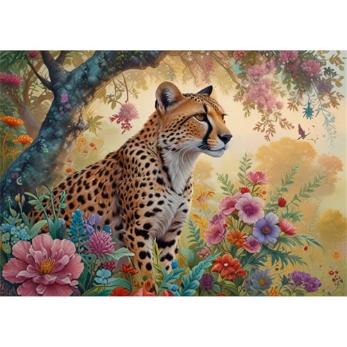 TWYYDP 1000 Teile Puzzle für Erwachsene und Kinder ab 14 Jahren,Blumen Dschungel Gepard Tier Puzzle,Lernspiele Aus Holzpuzzles von TWYYDP