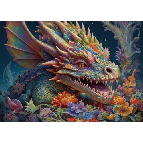 TWYYDP 1000 Teile Puzzle für Erwachsene und Kinder ab 14 Jahren,Blumen und Kleine Drachen Puzzle,Lernspiele Aus Holzpuzzles von TWYYDP