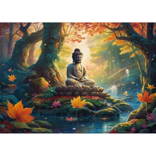 TWYYDP 1000 Teile Puzzle für Erwachsene und Kinder ab 14 Jahren,Buddha-Skulptur Im Wald Puzzle,Lernspiele Aus Holzpuzzles von TWYYDP