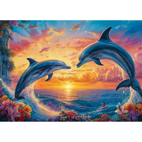 TWYYDP 1000 Teile Puzzle für Erwachsene und Kinder ab 14 Jahren,Delfinlandschaft Bei Sonnenuntergang Puzzle,Lernspiele Aus Holzpuzzles von TWYYDP