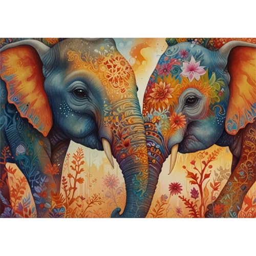 TWYYDP 1000 Teile Puzzle für Erwachsene und Kinder ab 14 Jahren,Elefant Mit Blumenmuster Puzzle,Lernspiele Aus Holzpuzzles von TWYYDP