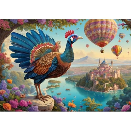 TWYYDP 1000 Teile Puzzle für Erwachsene und Kinder ab 14 Jahren,Heißluftballon und Truthahnlandschaft Puzzle,Lernspiele Aus Holzpuzzles von TWYYDP