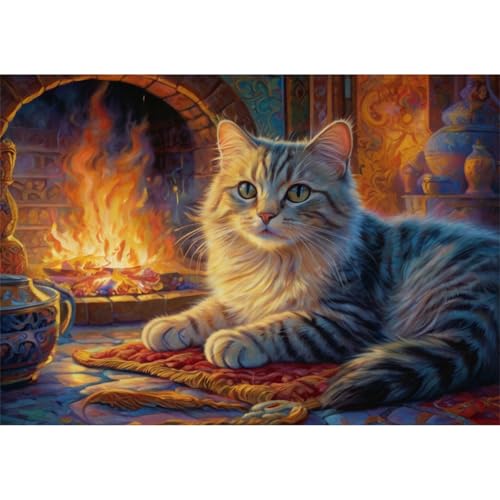 TWYYDP 1000 Teile Puzzle für Erwachsene und Kinder ab 14 Jahren,Katze Am Feuer Puzzle,Lernspiele Aus Holzpuzzles von TWYYDP