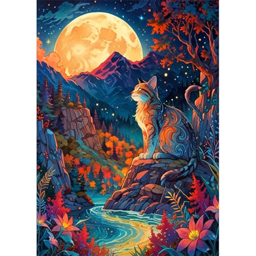 TWYYDP 1000 Teile Puzzle für Erwachsene und Kinder ab 14 Jahren,Mond- und Wildkatzenlandschaft Puzzle,Lernspiele Aus Holzpuzzles von TWYYDP