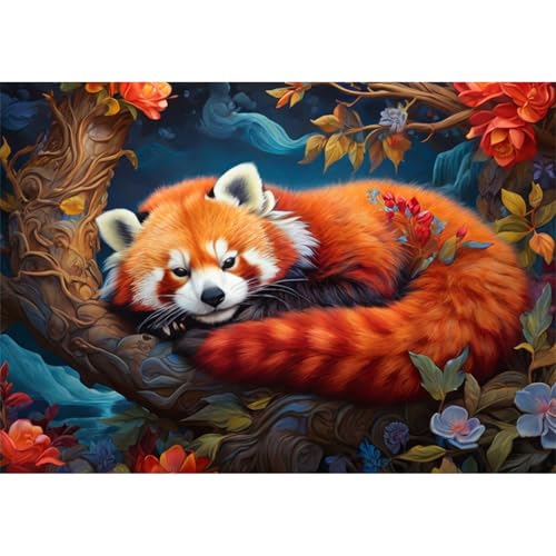 TWYYDP 1000 Teile Puzzle für Erwachsene und Kinder ab 14 Jahren,Roter Panda Auf Baum Puzzle,Lernspiele Aus Holzpuzzles von TWYYDP