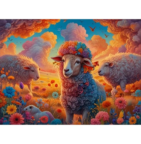 TWYYDP 1000 Teile Puzzle für Erwachsene und Kinder ab 14 Jahren,Schafherdenlandschaft Zwischen Blumen Puzzle,Einzigartige Holzpuzzles von TWYYDP