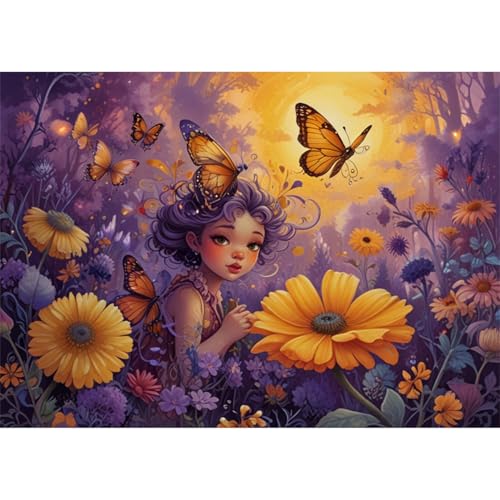 TWYYDP 1000 Teile Puzzle für Erwachsene und Kinder ab 14 Jahren,Schmetterling und Mädchen Auf Chrysanthemenstrauch Puzzle,Lernspiele Aus Holzpuzzles von TWYYDP