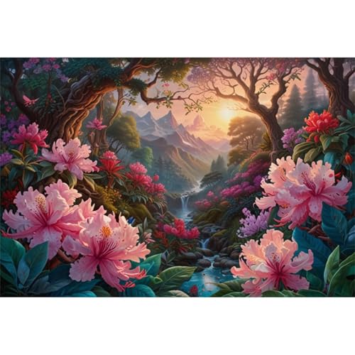 TWYYDP 1000 Teile Puzzle für Erwachsene und Kinder ab 14 Jahren,Sonnenaufgang Am Fluss Rhododendron-Landschaft Puzzle,Lernspiele Aus Holzpuzzles von TWYYDP