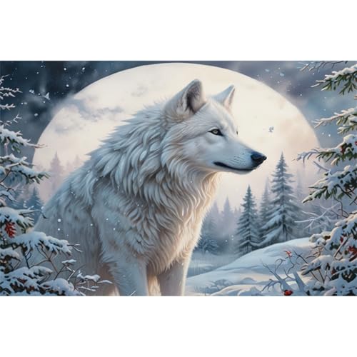 TWYYDP 1000 Teile Puzzle für Erwachsene und Kinder ab 14 Jahren,Weiße Wolfslandschaft Unter Dem Mond Puzzle,Lernspiele Aus Holzpuzzles von TWYYDP