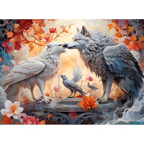 TWYYDP 1000 Teile Puzzle für Erwachsene und Kinder ab 14 Jahren,Weißer Fliegender Wolf und Vogel Puzzle,Lernspiele Aus Holzpuzzles von TWYYDP