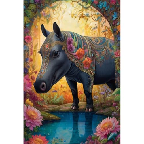 TWYYDP 1000 Teile Puzzle für Erwachsene und Kinder ab 14 Jahren,Wildlebende Tapire und Blumenlandschaft Puzzle,Lernspiele Aus Holzpuzzles von TWYYDP