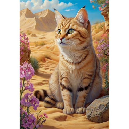 TWYYDP 1000 Teile Puzzle für Erwachsene und Kinder ab 14 Jahren,Wüstenblumen und Katzenlandschaft Puzzle,Lernspiele Aus Holzpuzzles von TWYYDP