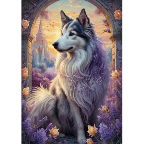 TWYYDP 1000 Teile Puzzle für Erwachsene und Kinder ab 14 Jahren,Wunderschöner Lavendelfarbener Border Collie Puzzle,Lernspiele Aus Holzpuzzles von TWYYDP