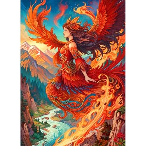 TWYYDP 1000 Teile Puzzle für Erwachsene und Kinder ab 14 Jahren Flammen-Phoenix-Mädchen Puzzle Holzpuzzles Als DIY-Wanddekoration für Zuhause von TWYYDP