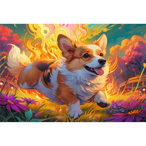 TWYYDP 1000 Teile Puzzle für Erwachsene und Kinder ab 14 Jahren Flammencorgi-Cartoon-Tier Puzzle Holzpuzzles Als DIY-Wanddekoration für Zuhause von TWYYDP