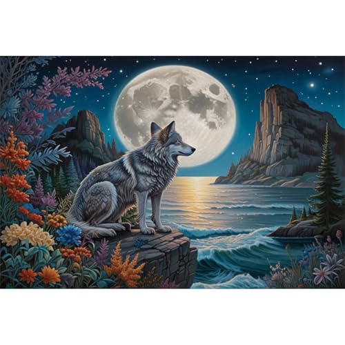 TWYYDP 1000 Teile Puzzle für Erwachsene und Kinder ab 14 Jahren Mondgraue Wolfslandschaft Puzzle Holzpuzzles Als DIY-Wanddekoration für Zuhause von TWYYDP