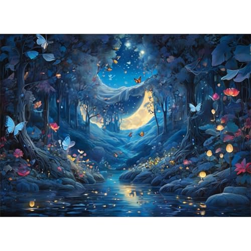 TWYYDP 1000 Teile Puzzle für Erwachsene und Kinder ab 14 Jahren Schmetterlingslandschaft Im Wald Bei Nacht Puzzle Holzpuzzles Als DIY-Wanddekoration für Zuhause von TWYYDP