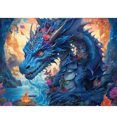 TWYYDP 1500 Teile Puzzle,Blaue Drachenmonster-Fantasie Puzzle,Holzpuzzles als Raumdekoration von TWYYDP