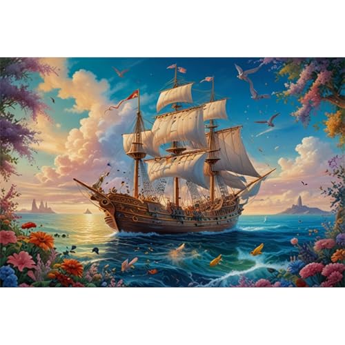 TWYYDP 1500 Teile Puzzle,Meeressegelbootlandschaft Puzzle,Holzpuzzles Als Wanddekoration von TWYYDP