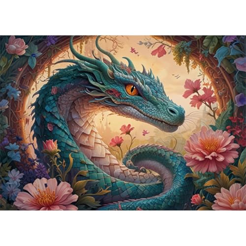 TWYYDP 1500 Teile Puzzle Blaugrüner Schlangendrache Drache Puzzle Familienspiele Aus Holzpuzzles Als DIY-Geschenke von TWYYDP