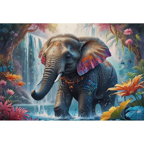 TWYYDP 1500 Teile Puzzle Wasserfall-Elefant-Landschaft Puzzle Familienspiele Aus Holzpuzzles Als DIY-Geschenke von TWYYDP