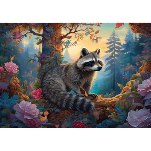 TWYYDP 1500 Teile Puzzle für Erwachsene,Blumenbäume und Waschbärtiere,Holzpuzzle,Spiele für Ältere Menschen von TWYYDP