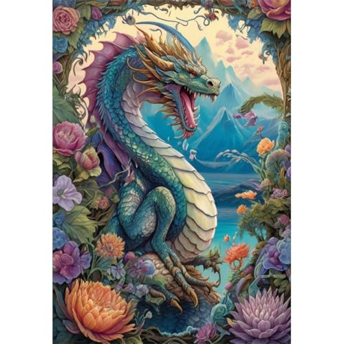 TWYYDP 1500 Teile Puzzle für Erwachsene,Drache und Blumen,Holzpuzzle,Gelegenheitsspiele von TWYYDP