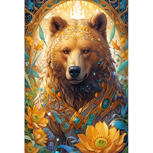 TWYYDP 1500 Teile Puzzle für Erwachsene,Goldene Blumen und Bärentiere,Holzpuzzle,Gelegenheitsspiele von TWYYDP