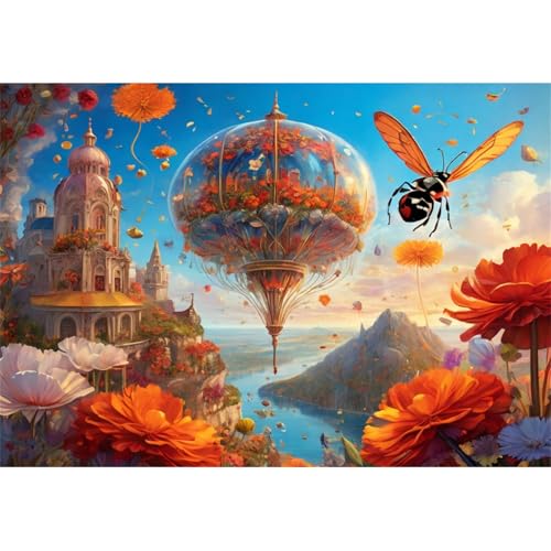 TWYYDP 1500 Teile Puzzle für Erwachsene,Luftballons Zwischen Blumen,Holzpuzzle,Schwieriges Rätsel von TWYYDP