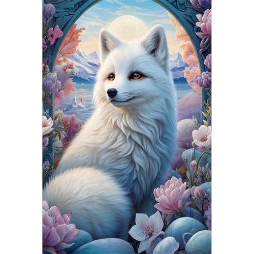 TWYYDP 1500 Teile Puzzle für Erwachsene,Polarfuchs In Blumen,Holzpuzzle,Schwieriges Rätsel von TWYYDP