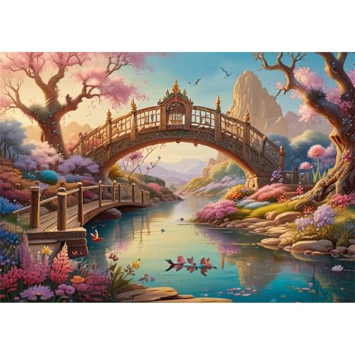 TWYYDP 1500 Teile Puzzle für Erwachsene Holzbrücke-Gartenlandschaft Puzzle Exklusive Puzzles von TWYYDP