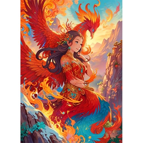 TWYYDP 1500 Teile Puzzle für Erwachsene Phoenix Flammenvogelmädchen Puzzle Exklusive Puzzles von TWYYDP