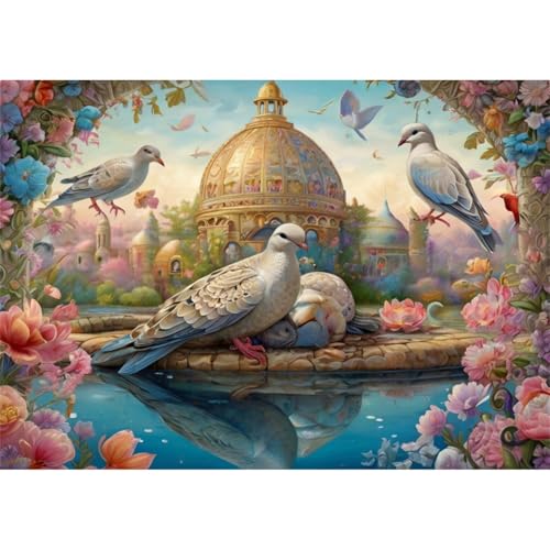 TWYYDP 520 Teile Puzzle,Landschaft Mit Turteltauben und Blumen Am Wasser Puzzle,Puzzle für Erwachsene und Kinder ab 14 Jahren von TWYYDP